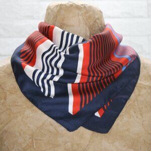 VINTAGE Scarf Square Striped Headscarf Colorful Small Patriotic Red White Blue